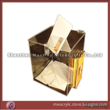 Countertop Square Colored Acrylic Locking Ballot/Donation Box with Pocket
